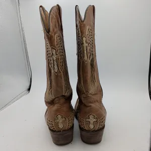 Golden Guns Womens Brown Leather Wing Cross Square Toe Western Boots Size 9 thumbnail 5