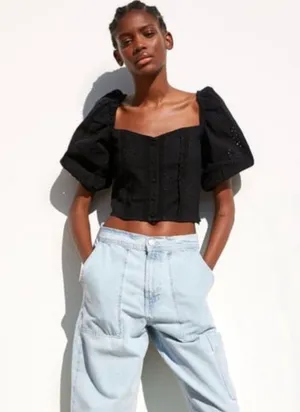 ZARA Eyelet Crop Top thumbnail 1