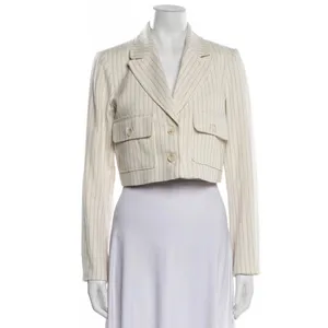 Rachel Zoe Striped Cropped Blazer Size 6‎ Ivory Pinstripe NWT Preppy Chic thumbnail 5