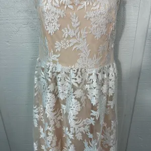 Lulus Beige with White Lace Overlay Strapless Dress Size Medium NWT thumbnail 7
