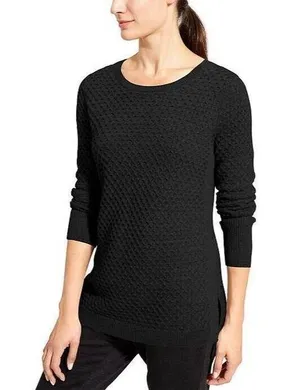 Athleta Merino Wool Blend Honeycomb Knit Pullover Sweater Minimalist Black Small thumbnail 1