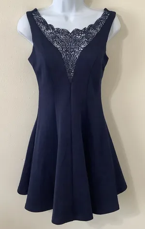 City Studio Navy Lace Detail‎ Going Out Date Night Formal Stretch Dress Small thumbnail 1