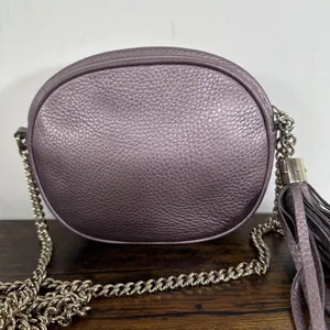 Gucci Soho Disco Crossbody Bag Womens Small Purple Leather Tassel Chain Italy thumbnail 2