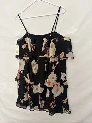 A New Day M Floral Tiered Cami Dress Black Cream Spaghetti Strap NWT(A922) thumbnail 12