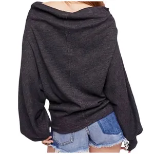 We the Free Slouchy Off the Shoulder Gray Henley Oversized Top Size Large thumbnail 2