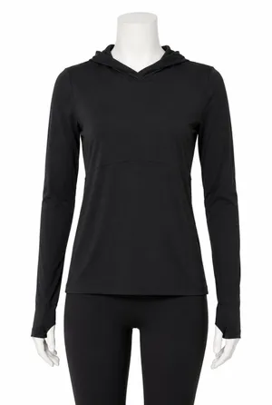 ALO Alosoft Hooded Runner Black Lightweight Hoodie thumbholes black Size M EUC thumbnail 1