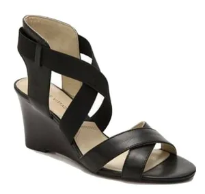 ADRIENNE VITTADINI Rheanne Black Wedge Strappy Sandals Size 8.5 Fine Leather thumbnail 1