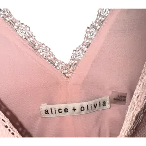 New‎ $595 ALICE & OLIVIA Charlsie Smocked Dress English Rose Pink Lace Long Sz 2 thumbnail 8