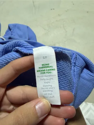 aerie Blue Cropped Hoodie with White Drawstrings small thumbnail 3