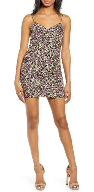 NWT Row A For Nordstrom Shirred Floral Mini Dress thumbnail 1