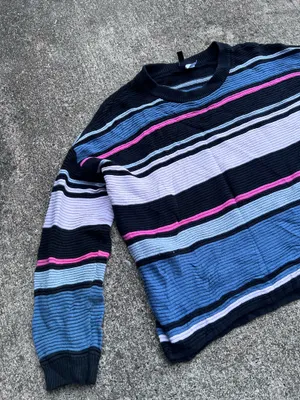 E: Divided H&M Striped Crewneck Ribbed Textured Knit Sweater Size S thumbnail 2