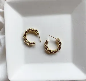 Gold twist hoop earrings thumbnail 7