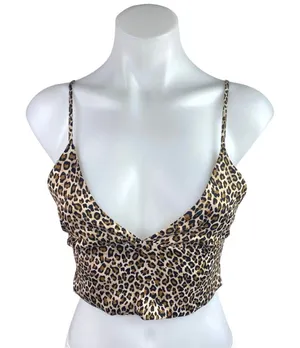 Zara Beige Black Leopard Animal Print Sleeveless Cami Camisole Crop Top Size S thumbnail 1