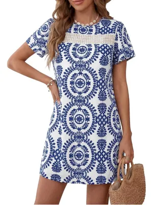 NEW Classic Hollow Out Short Sleeve Lightweight Mini Dress S thumbnail 1