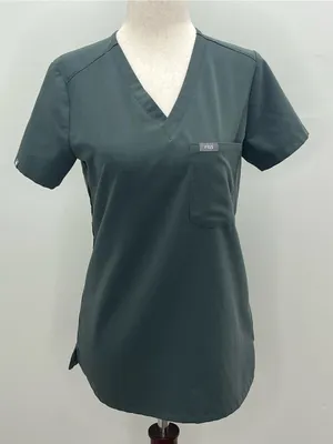 Figs Technical Collection Womens Dark Gray Slate Short Sleeve Scrubs Top XXS thumbnail 1