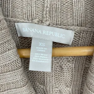 Banana Republic Women's XS Tan Cable Knit‎ Cowl Neck Wool Cashmere Sweater Cozy thumbnail 3