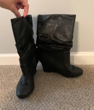 Black Wedge Boots Size 7.5 thumbnail 2