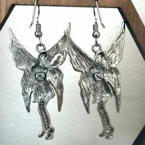 Silver Tone Winged Fairy Dangle Earrings thumbnail 4