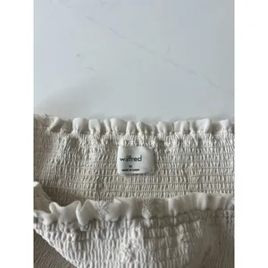 Aritzia Wilfred Tempest Smocked Chiffon Embroidered Mini Dress in Ivory Medium thumbnail 6