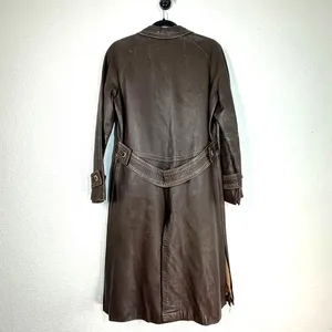 Leda Spain 12 vintage brown leather trench coat jacket long 70's retro thumbnail 3