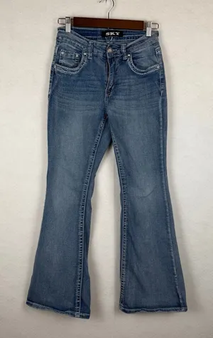 Sky Jeans Bootcut Women 7/8 Blue Embellished Wing Pocket Rhinestone Y2K McBling thumbnail 1