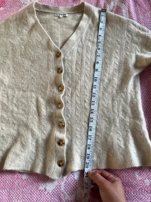 Reformation Recycle Cashmere Cardigan Women Size S, V Neck Beige Cable Cropped thumbnail 8