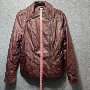 Guess Faux Leather‎ Moto Biker Jacket Quilted Burgundy XL thumbnail 6