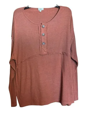 BKE Buckle Tunic Top Womens XL Orange Boho Button Detail Stretch Blouse thumbnail 1