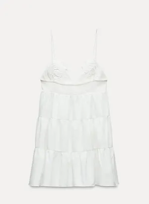Zara dress mini Boho floral ruffle Poplin flowy cotton white summer vacation thumbnail 11