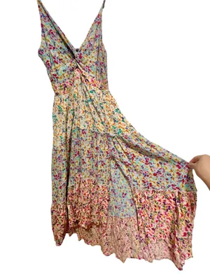 Angie Floral Peekaboo Twist Tiered Maxi Dress L Multicolor thumbnail 2