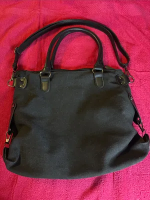 Black Canvas Tote with Dual Handles and Shoulder Strap thumbnail 2