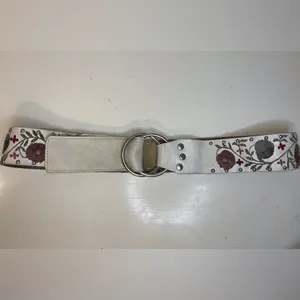 Calvin Klein‎ Y2K Boho Floral Embroidered White Genuine Leather Belt Size M thumbnail 4