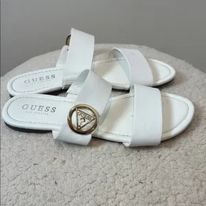 Guess White Slide Sandals with Gold Logo Accent size 8. thumbnail 5