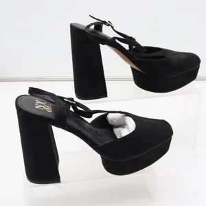 New York & Company Malayah Black Faux Suede Platform Block Heels Size 9 thumbnail 3