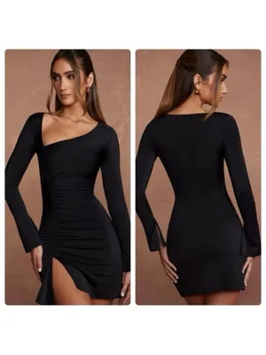 Oh Polly Rea Long Sleeve Asymmetric Mini Dress in Black size 6 New thumbnail 2