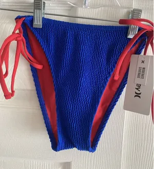 Hurley Womens Small Blue Solid Scrunch Moderate Coverage Side Tie Bikini‎ Bottom thumbnail 1