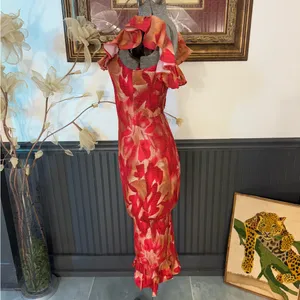 Sage + Paige Floral Smocked Ruffle Off Shoulder Midi Dress Red Sz S🧡🍄 thumbnail 6