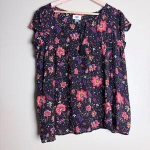 Old Navy Blouse Women Plus XL Black Floral Babydoll Office Cottagecore Whimsical thumbnail 10