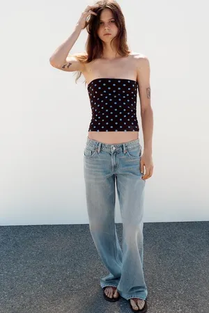 BNWT Zara Brown & Blue Polka Strapless Tube Top thumbnail 4