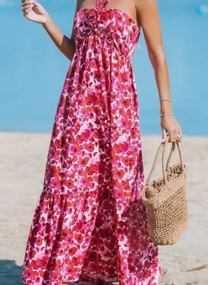 CUPSHE Red Floral Halter Neck Size Large thumbnail 1