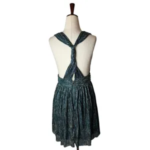 Lulus Ailey Skater Dress Women Small Teal Blue Gold Metallic Mini Party Prom thumbnail 3