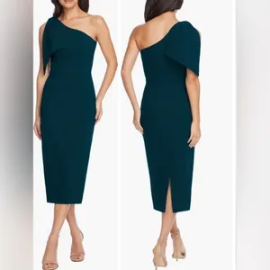 NWOT Dress The Population TIFFANY One Shoulder MIDI Dress green pine L thumbnail 2