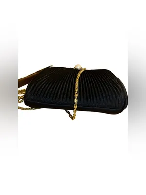 Slg Black And Gold Faux Pearl & Rhinestone Clasp Boxy Evening Bag thumbnail 5