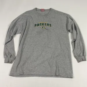 Green Bay Packers Shirt Mens Gray NFL Football Long Sleeve Crewneck Embroidered thumbnail 1