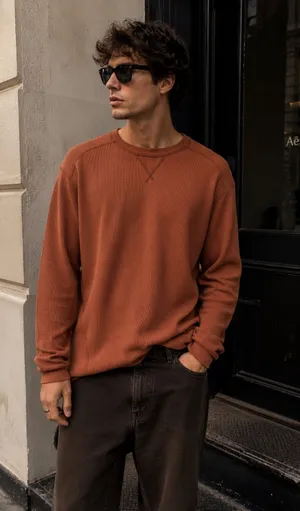 Eddie Bauer Rust Waffle-Knit Thermal Shirt Men’s XL Oversized Fit thumbnail 1