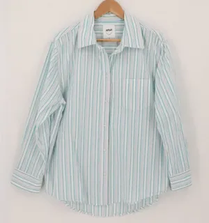Aerie Striped Button Shirt Womens Size M Cotton Coastal‎ Pocket Beachy Pastel thumbnail 1
