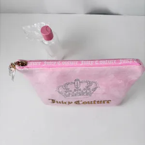 Juicy Couture Pink Velour Rhinestone Crown Cosmetic Pouch Bag thumbnail 2
