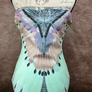 Peacock Inspired Multi Color Hale Bob Strapless Dress Green/Multi L thumbnail 7
