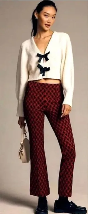 Maeve Anthropologie The Margot red Black Geometric Kick Flare Pants XXS thumbnail 1