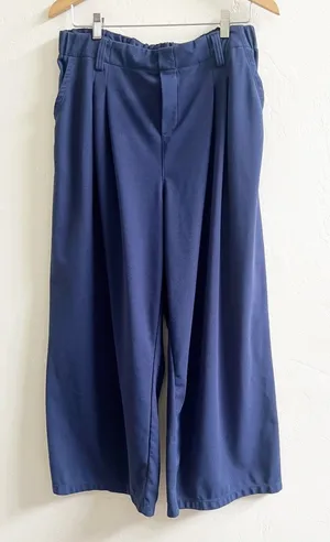 Halara Wide Leg Pants Womens XL Petite Navy Blue Pleated Office Wear Minimalist thumbnail 1